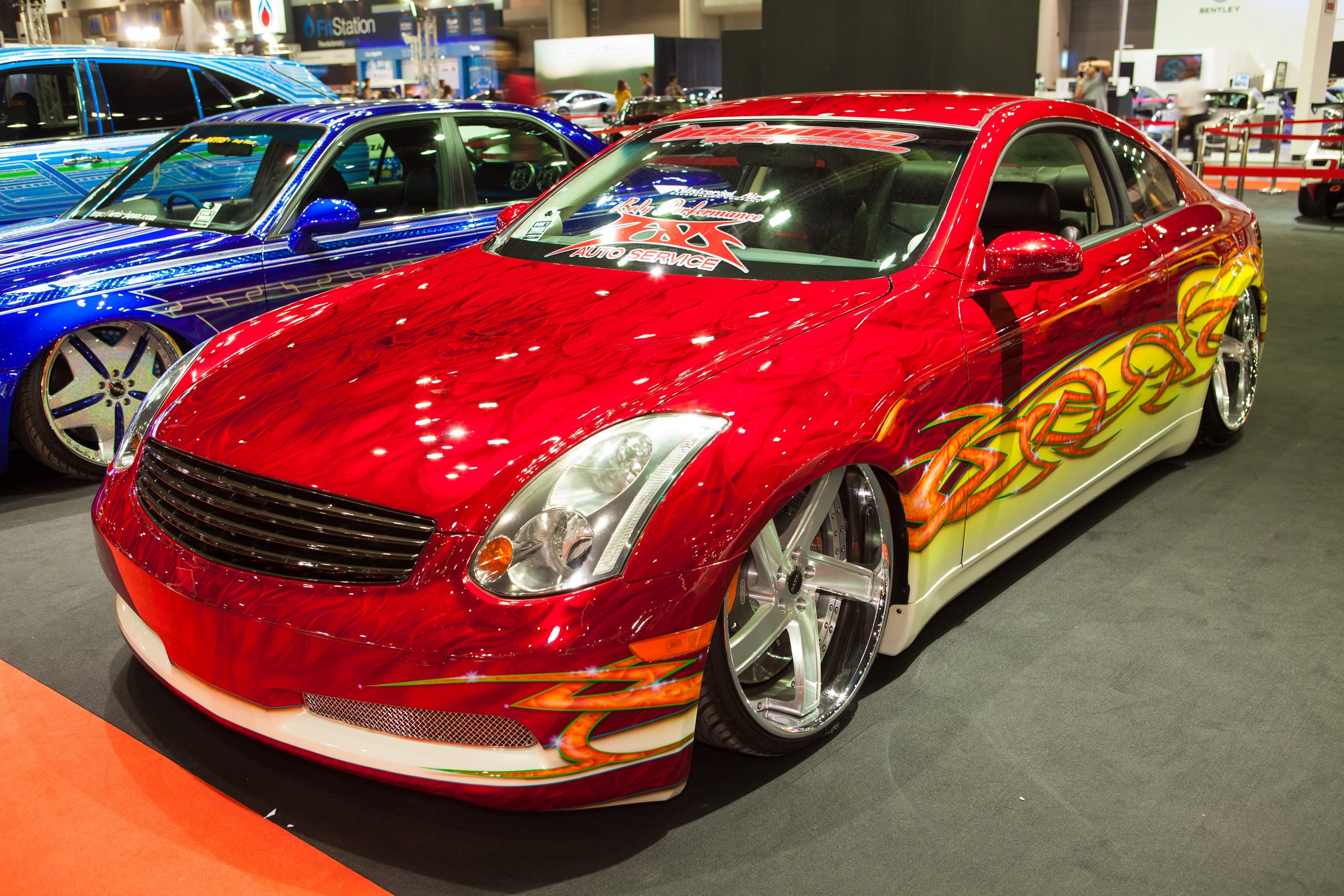 modified car with flames